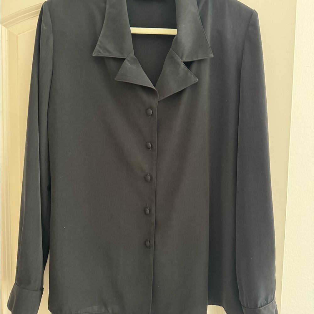 90s Vintage Howard Wolf  Solid Black Button-Up Blouse